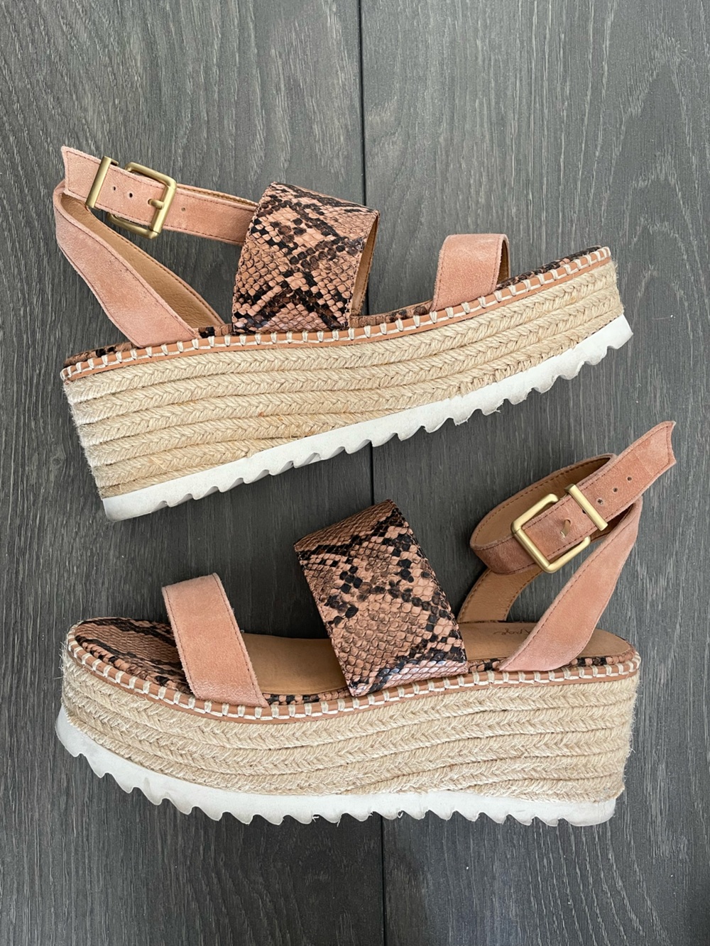 Crown Vintage Wedges - Size 9 - Snake Ankle Strap Platform Espadrille Sandal